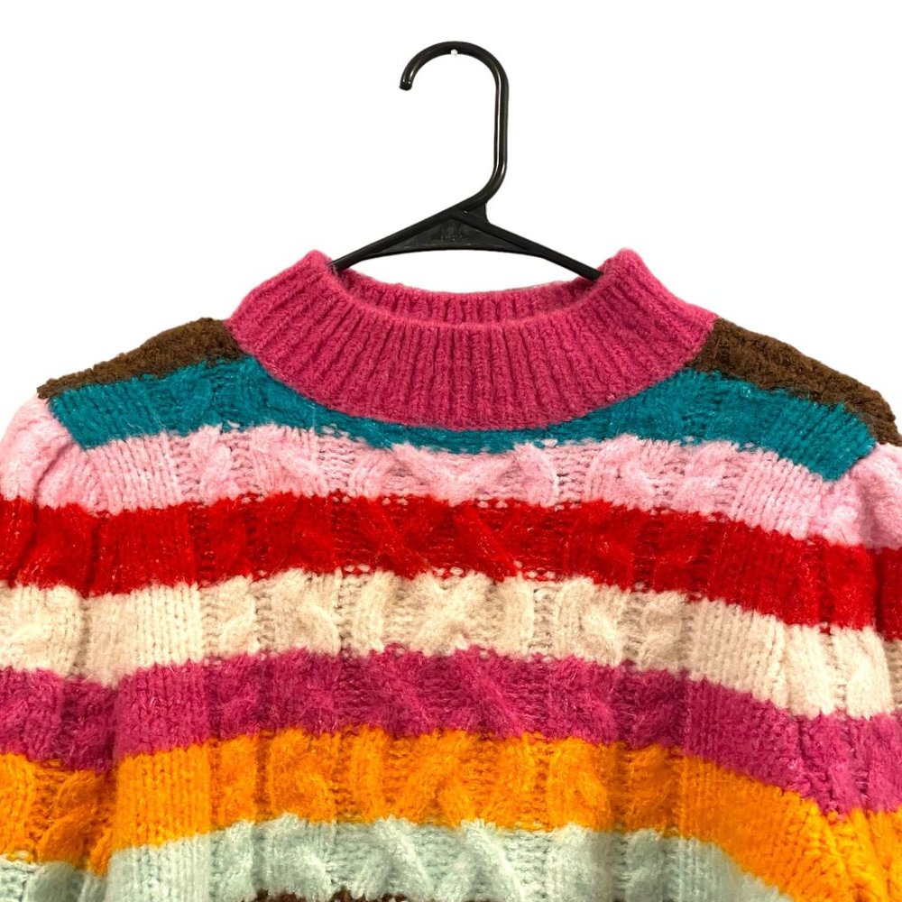 Halogen X Atlantic-Pacific Multi-Colored Striped Cable Knit Sweater XS - Picture 3 of 6